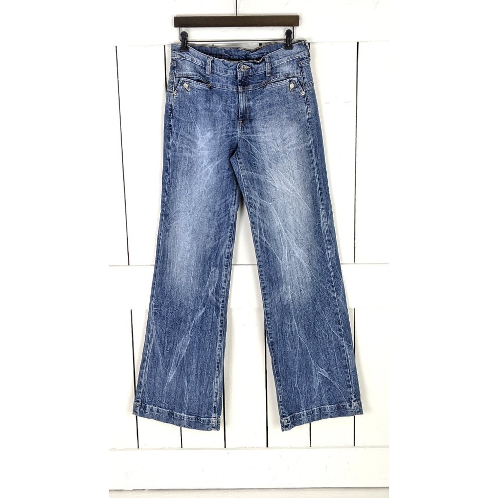 Vintage light blue bleached/faded wide leg denim jeans - Picture 2 of 5